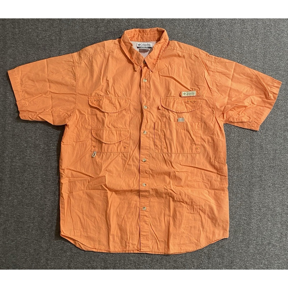Columbia PFG Shirt Mens Vented Short Sleeve Button Fishing Orange Size M
